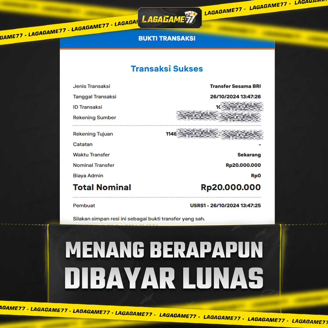 Bukti Jackpot LAGAGAME77 !! 20JUTA !!