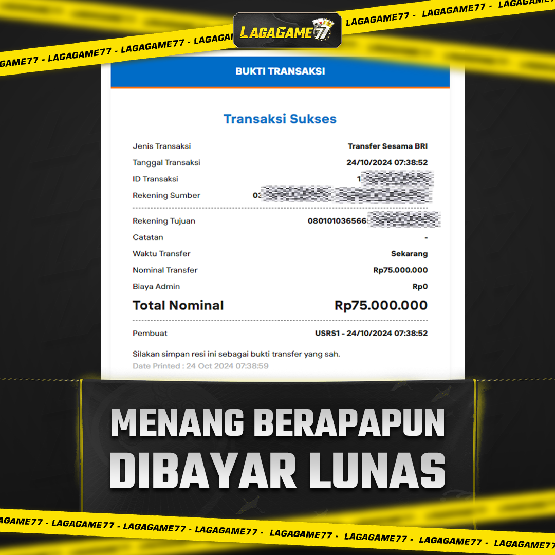 Bukti Jackpot LAGAGAME77 !! 75JUTA !!