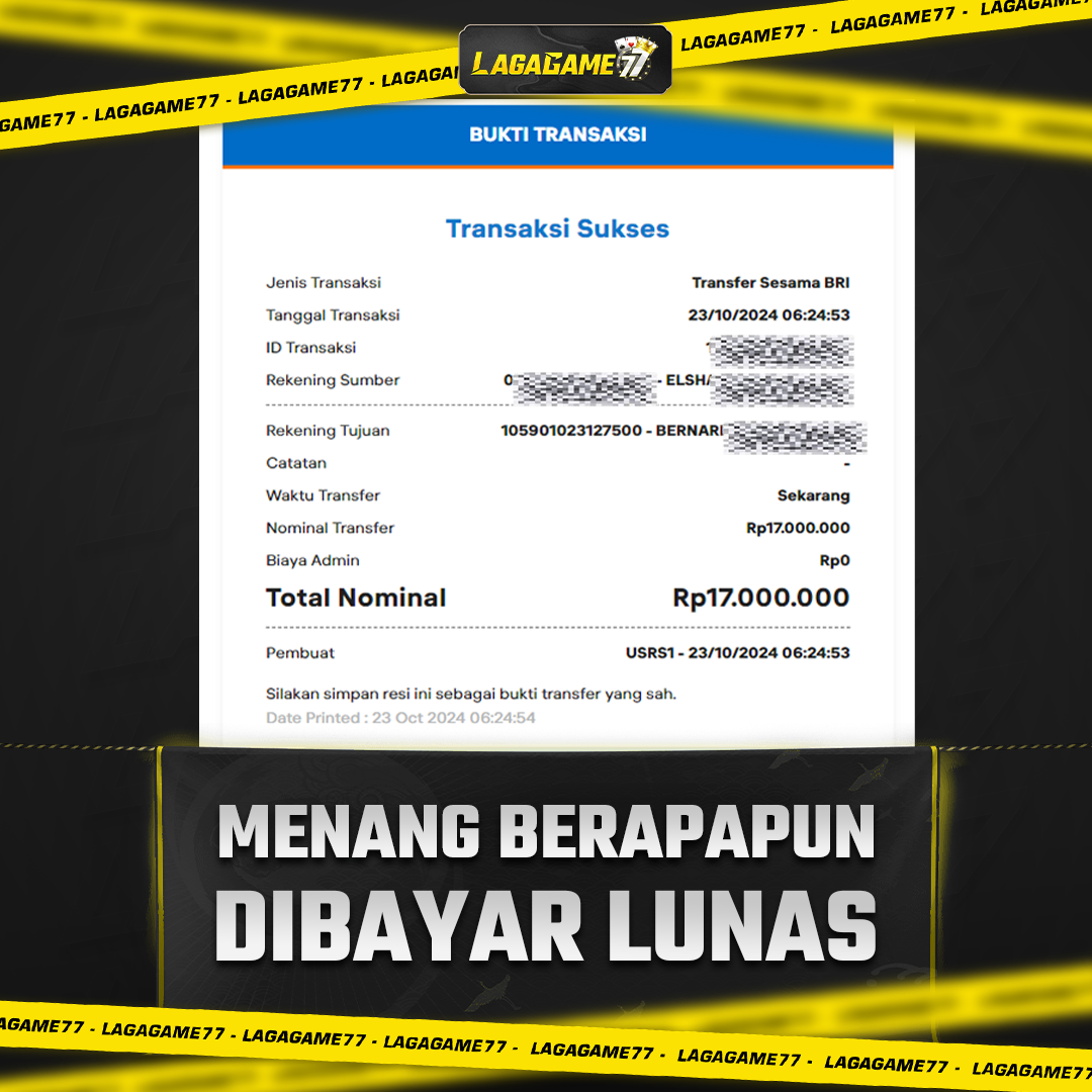 Bukti Jackpot LAGAGAME77 !! 17JUTA !!