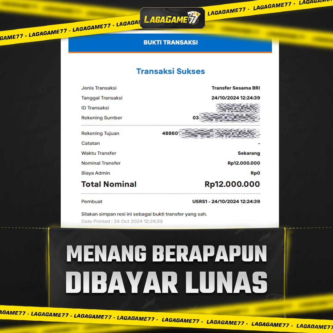 Bukti Jackpot LAGAGAME77 !! 12 JUTA !!